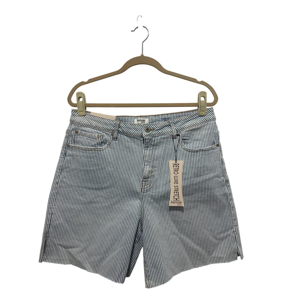 Kensie Jeans Better Cotton Blue White Stripe Relaxed Stretch Shorts 12/31 NWT